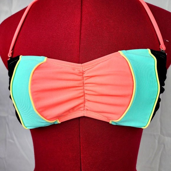 Hobie Brand Pink Blue & Black Removable Halter Bikini Top w/ Zipper - M - NWOT - Picture 4 of 7